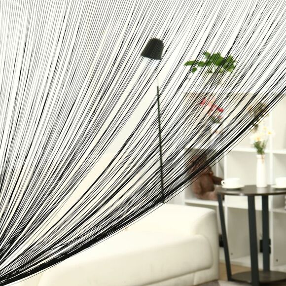 String Curtain Fringe Panel Thread Strip Backdrop Divider for Decor Black - Picture 2 of 6
